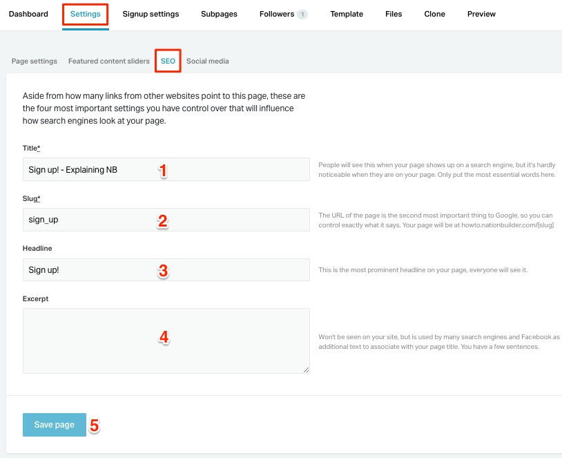 SEO Settings
